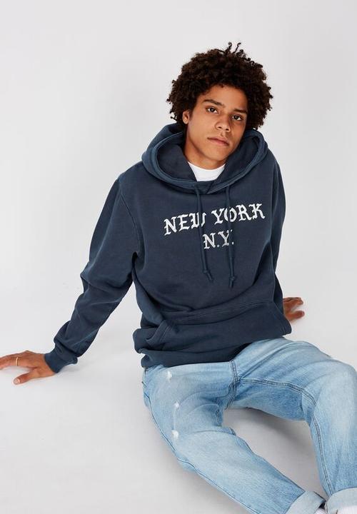 Factorie - New york graphic hoodie - washed navy
