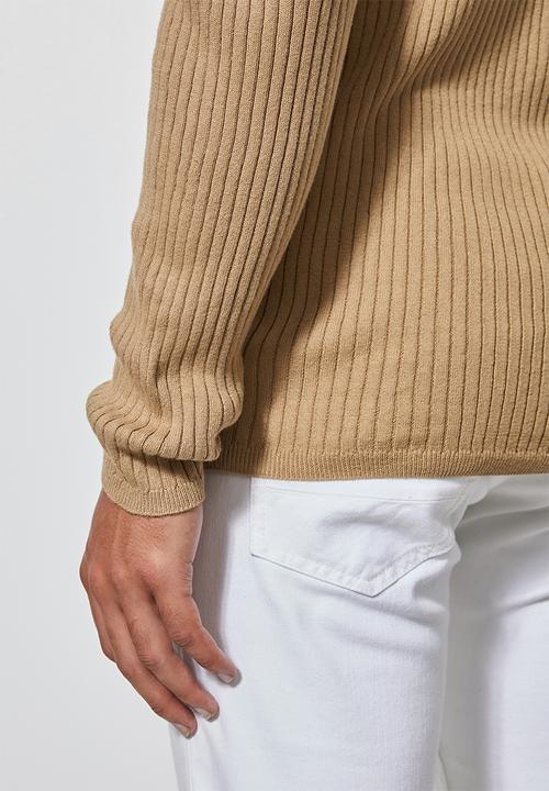 Superbalist - Ribbed slim fit crew neck knit - brown 