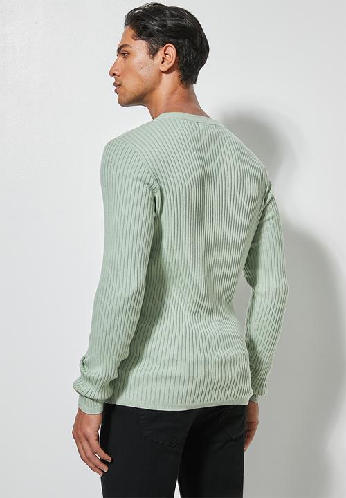 Superbalist - Ribbed slim fit crew neck knit - green