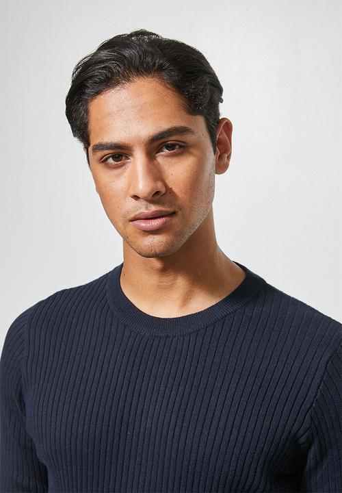 Superbalist - Ribbed slim fit crew neck knit - charcoal
