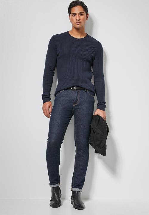 Superbalist - Ribbed slim fit crew neck knit - charcoal