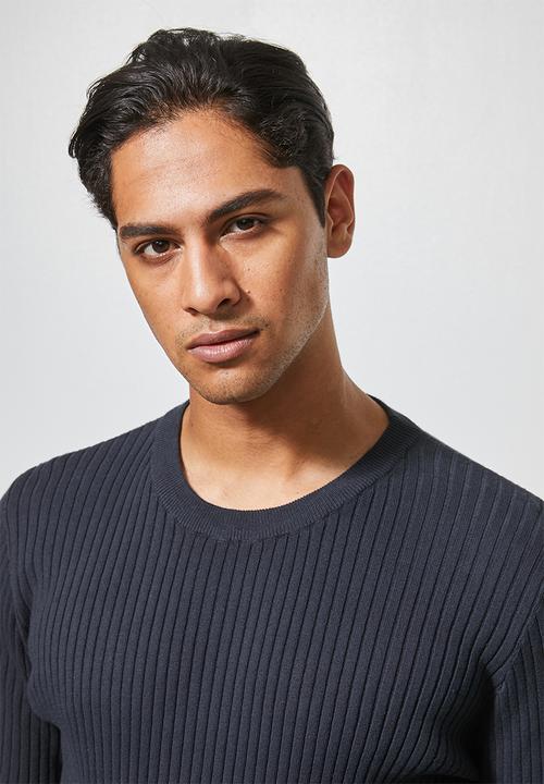 Superbalist - Ribbed slim fit crew neck knit - navy
