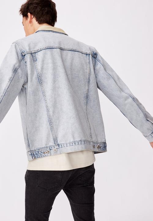 Factorie - Cord collar denim jacket - pale blue 