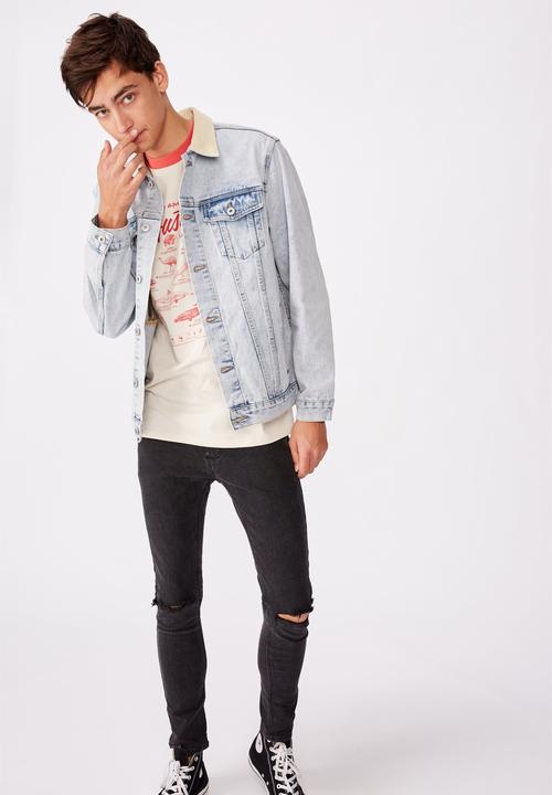 Factorie - Cord collar denim jacket - pale blue 