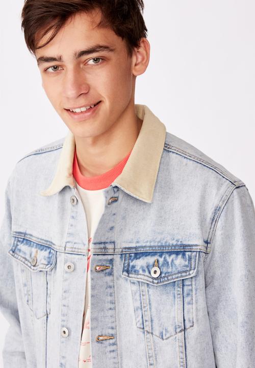 Factorie - Cord collar denim jacket - pale blue 