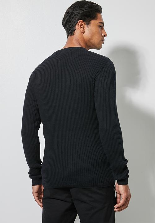 Superbalist - Ribbed slim fit crew neck knit - black