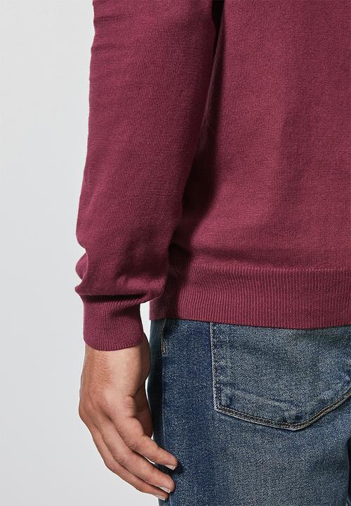 Superbalist - Basic slim fit V-neck knit - burgundy