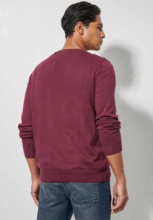 Superbalist - Basic slim fit V-neck knit - burgundy