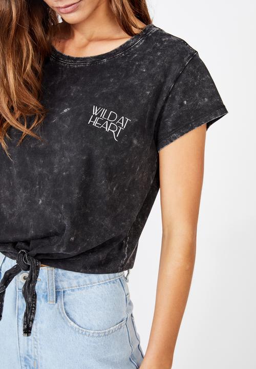 Cotton On - Tie front tee wild at heart - black