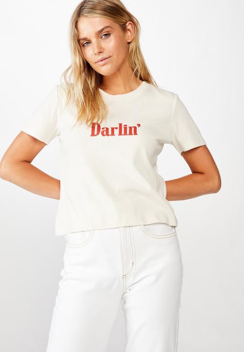 Cotton On - Essential slogan T-shirt darlin - white sand