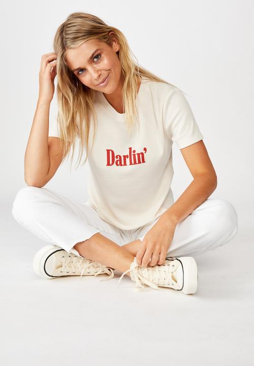 Cotton On - Essential slogan T-shirt darlin - white sand