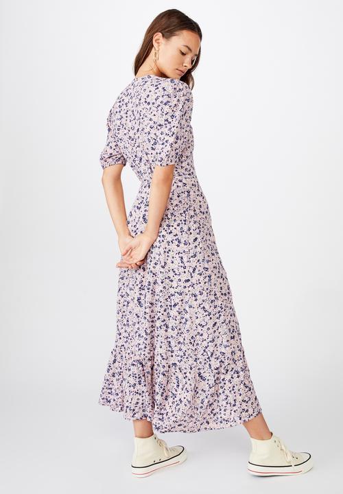 Cotton On - Woven Ri ruffle wrap maxi dress bronte ditsy - purple & blue 