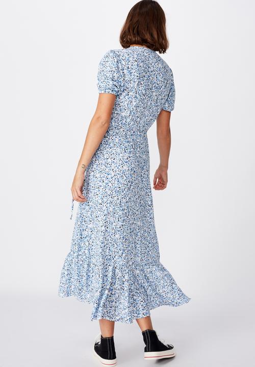 Cotton On - Woven ri ruffle wrap maxi dress bronte ditsy - parisian blue