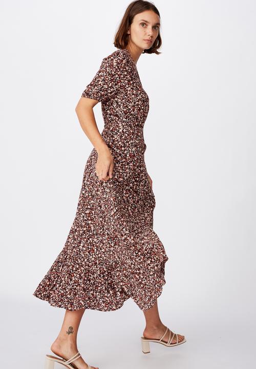 Cotton On - Woven Ri ruffle wrap maxi dress bronte ditsy - canyon sunset