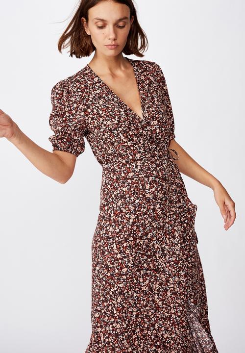 Cotton On - Woven Ri ruffle wrap maxi dress bronte ditsy - canyon sunset
