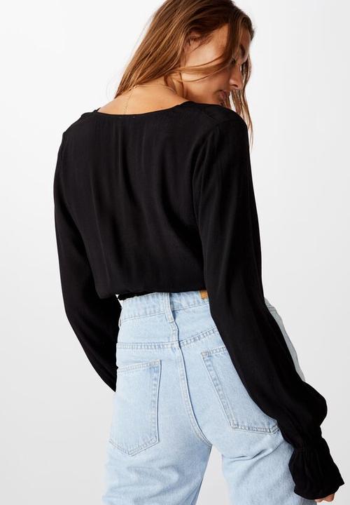 Cotton On - Hailey long sleeve wrap blouse - black