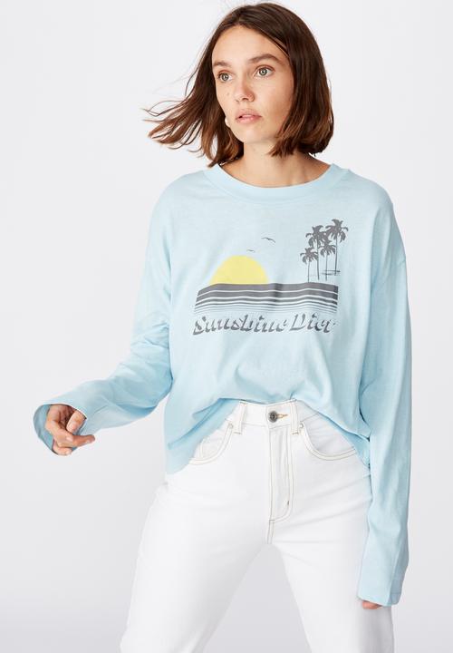 Cotton On - Relaxed fit graphic long sleeve sunshine diet - blue