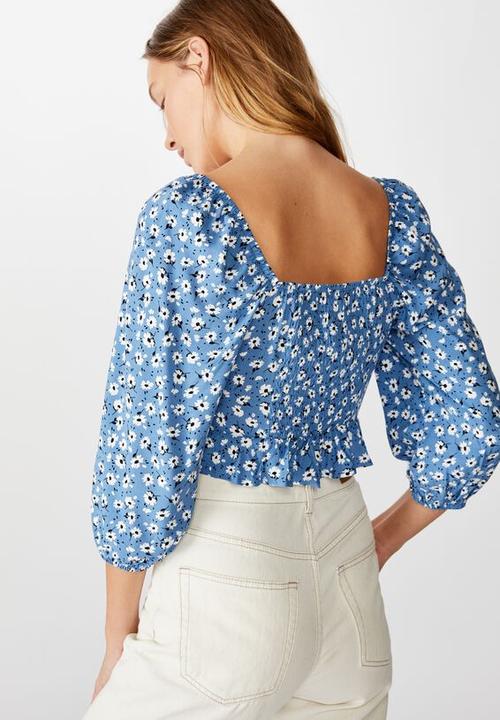 Cotton On - Jessie tie front blouson sleeve blouse Chloe daisy - parisian blue