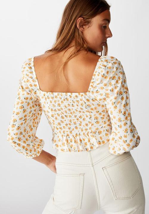 Cotton On - Jessie tie front blouson sleeve blouse Chloe daisy - white