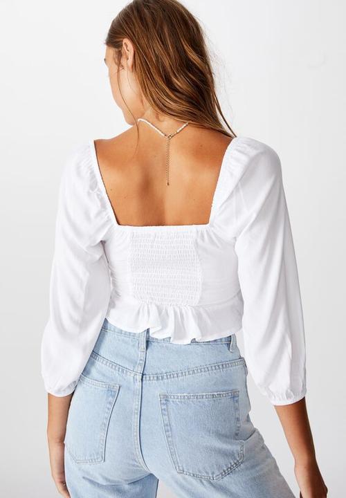 Cotton On - Jessie tie front blouson sleeve blouse - white