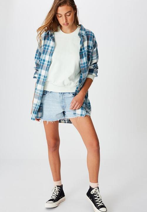 Cotton On - Relaxed flannel shirt Stacey check - moroccan blue
