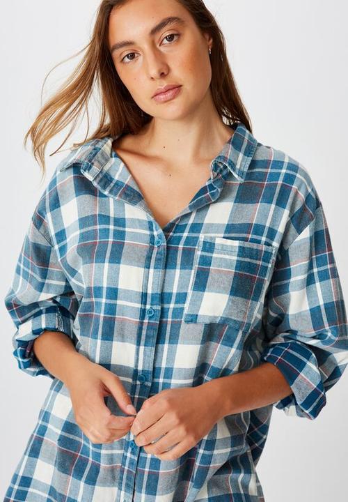 Cotton On - Relaxed flannel shirt Stacey check - moroccan blue
