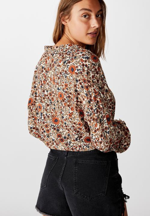 Cotton On - Tie front lw long sleeve blouse jordan floral - multi