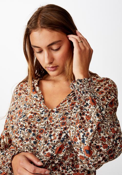 Cotton On - Tie front lw long sleeve blouse jordan floral - multi