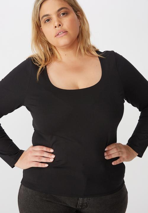 Cotton On - Curve everyday long sleeve scoop top - black
