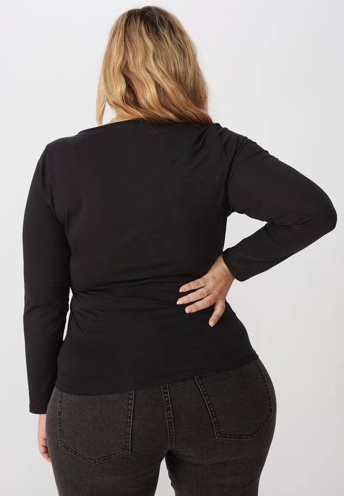 Cotton On - Curve everyday long sleeve scoop top - black