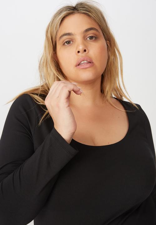 Cotton On - Curve everyday long sleeve scoop top - black