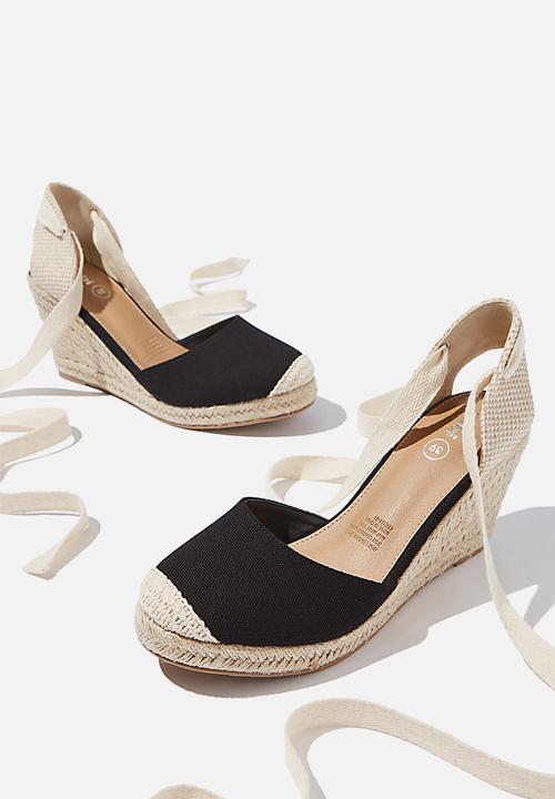 Cotton On - Jardan tie up espadrille wedge - black