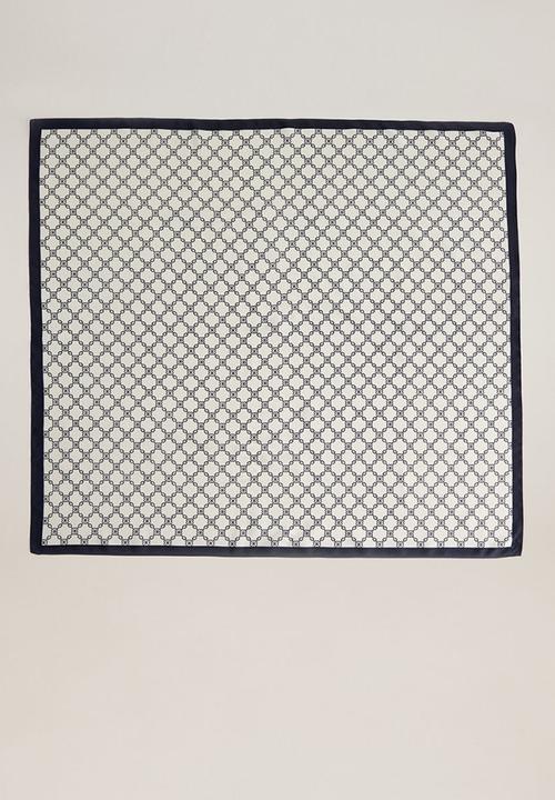 MANGO - Neck scarf grama - off white & navy 