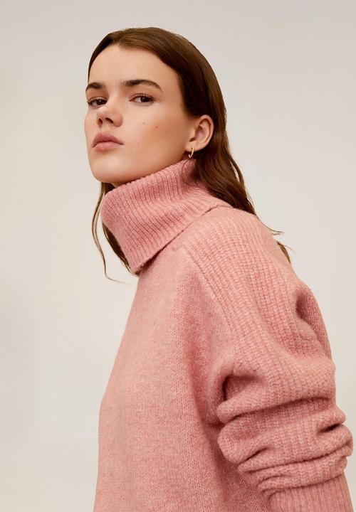 MANGO - Turtle neck oversize sweater - pink