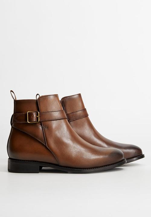 MANGO - Leather ankle boots with buckle detail - brown