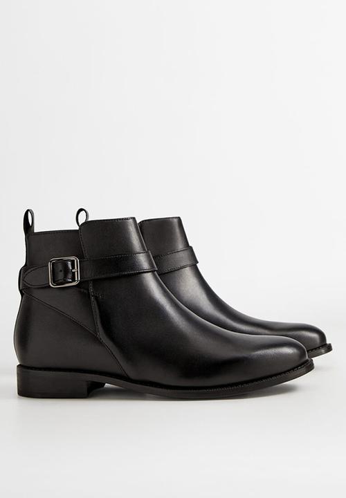 MANGO - Leather ankle boots with buckle detail - black