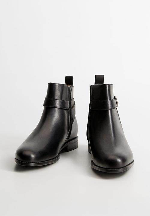 MANGO - Leather ankle boots with buckle detail - black