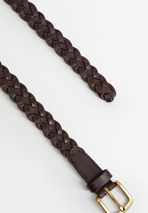 MANGO - Woven leather belt - brown