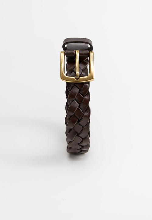 MANGO - Woven leather belt - brown