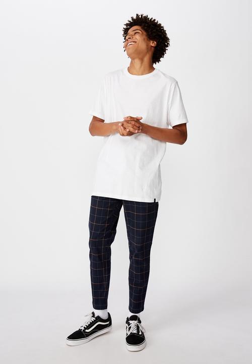 Factorie - Shadow pane check slim tapered leg pant - navy