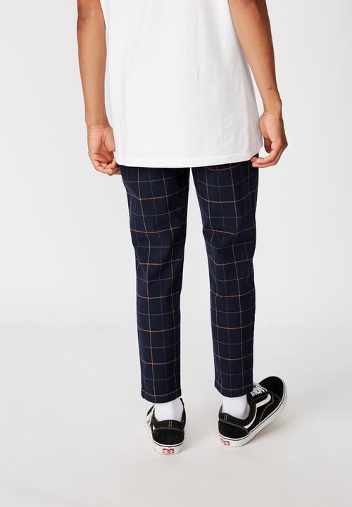 Factorie - Shadow pane check slim tapered leg pant - navy