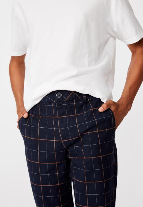 Factorie - Shadow pane check slim tapered leg pant - navy