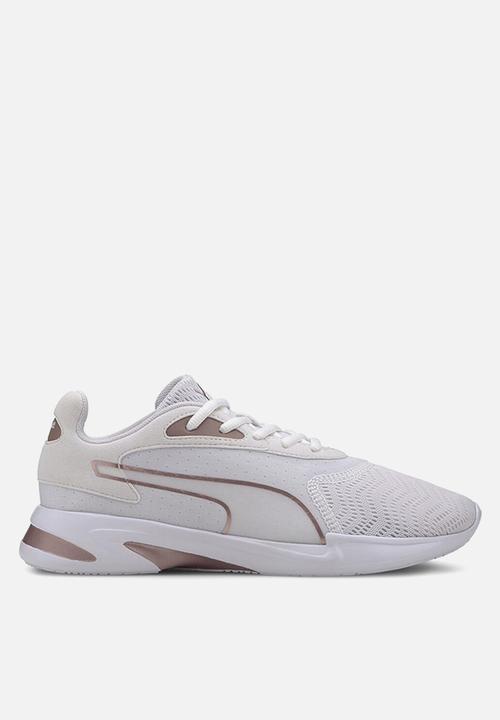 white and rose gold pumas