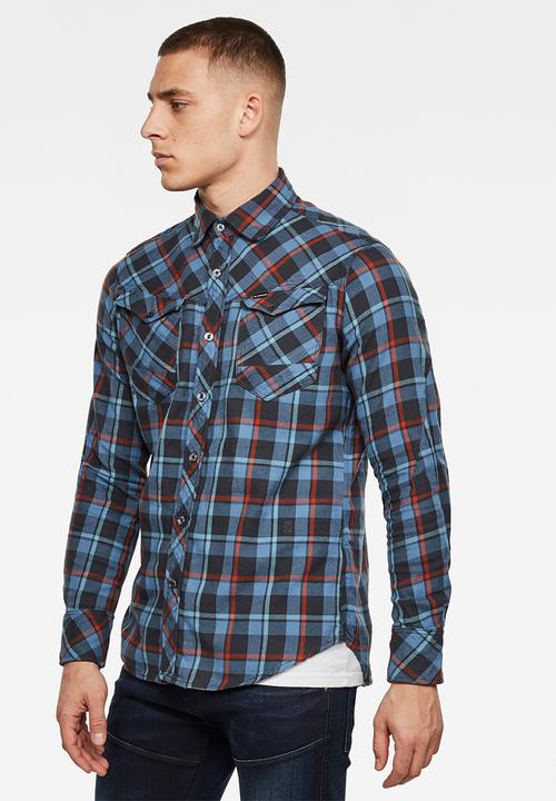 G-STAR - Arc 3d slim shirt long sleeve delft salie check - blue & red 