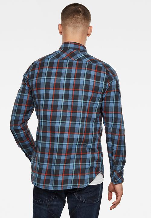 G-STAR - Arc 3d slim shirt long sleeve delft salie check - blue & red 