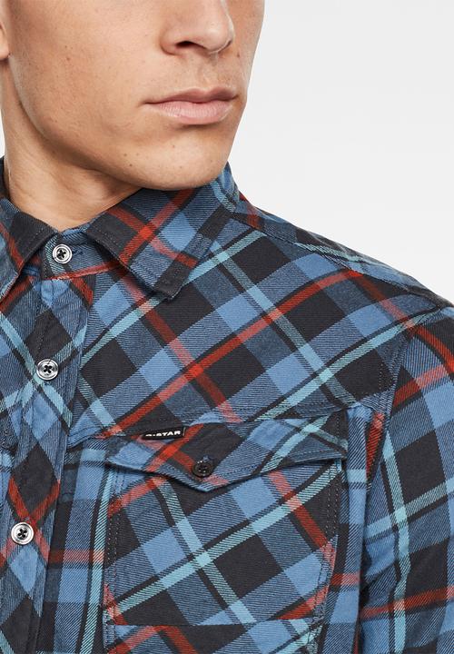 G-STAR - Arc 3d slim shirt long sleeve delft salie check - blue & red 