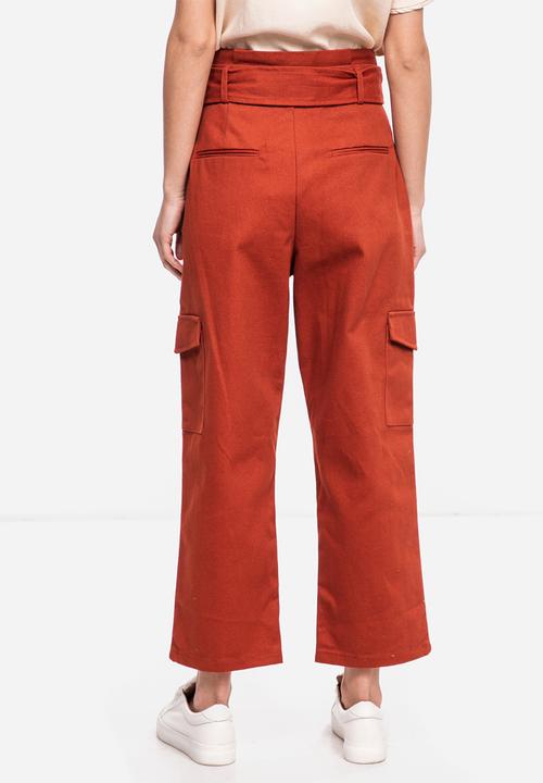 Glamorous - Petite high waisted belted cargo trouser  - rust