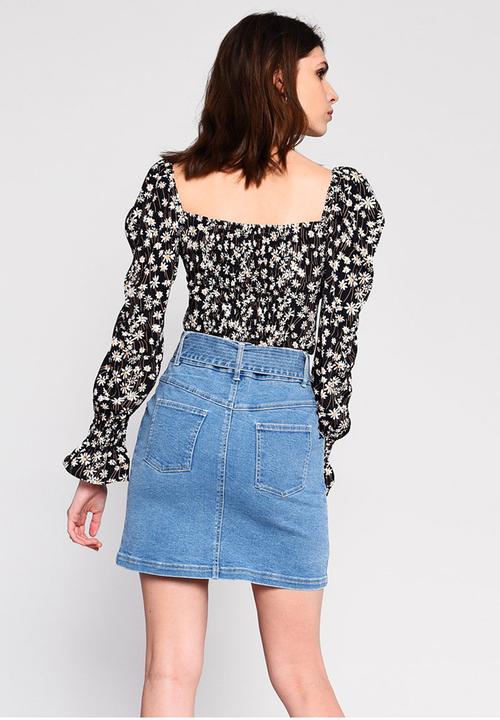 Glamorous - Petite button through denim skirt - blue