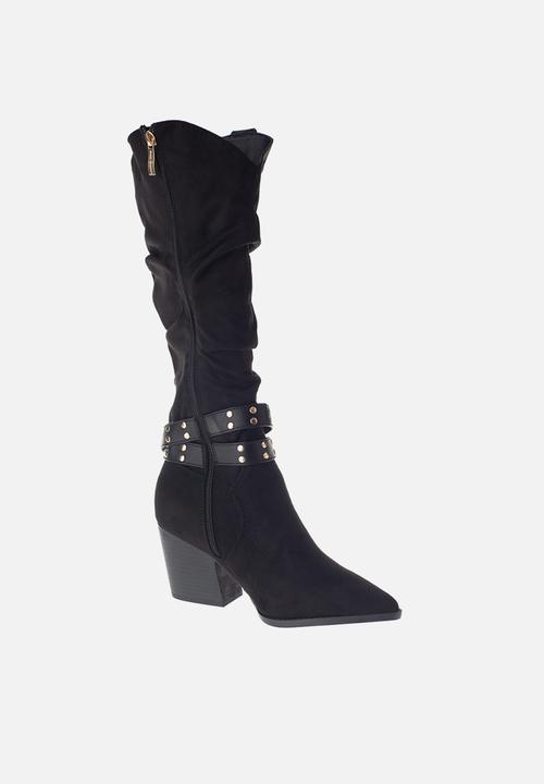 SISSY BOY - West foot forward over the knee cowboy boot - black