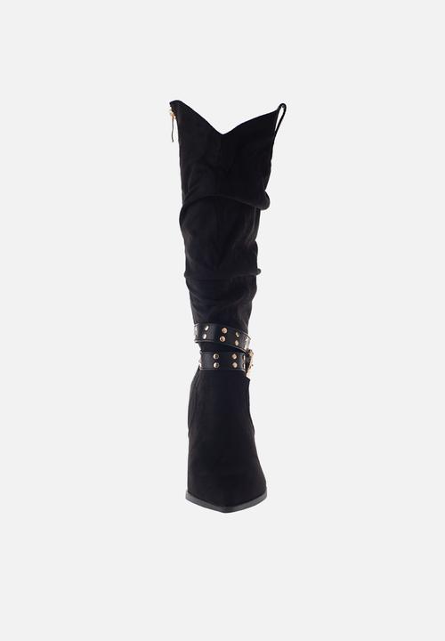 SISSY BOY - West foot forward over the knee cowboy boot - black
